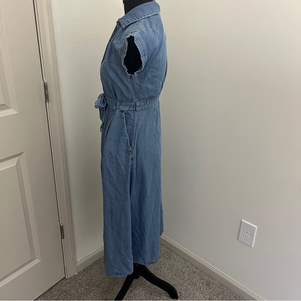 LOFT Chambray Sleeveless Button Front Dres Sz 00 Linen Cottagecore Classic - Picture 4 of 8